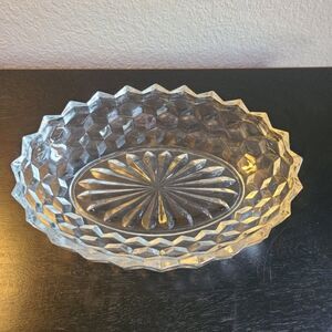 Fostoria American Clear Glass Oval Serving Bowl 10" Cube Block Pattern Vintage
